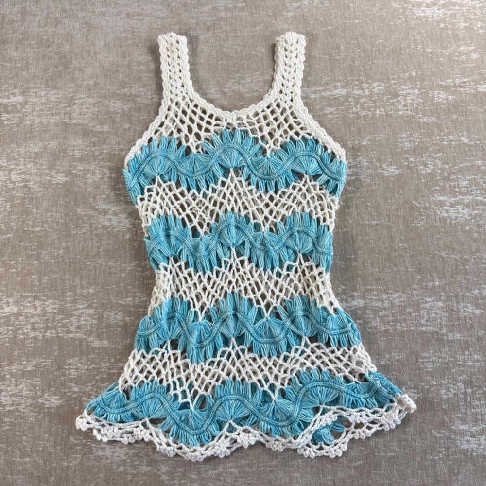 Crochet Dress Womens Small Turquoise Boho Coquette Christopher & Banks